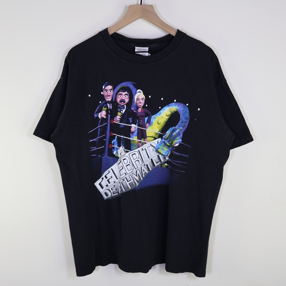Vintage 1998 MTV Celebrity Deathmatch T-Shirt Wild Oats XL Black Made in USA